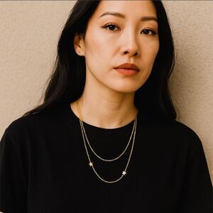 Jennifer Zeuner Star Necklace 14KT Gold Vermeil Layered Double Row Daily Chains